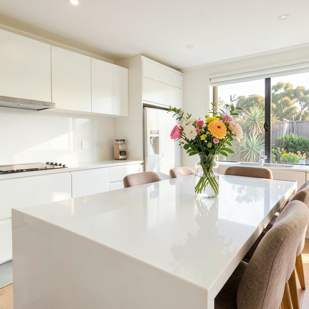 Bright, spotless kitchen and dining area after a house clean